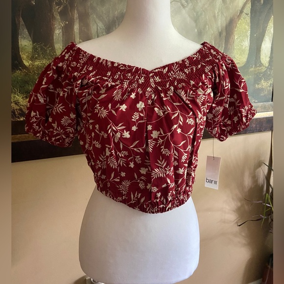 Bar III Dark Red Floral Crop Top L - Picture 3 of 8